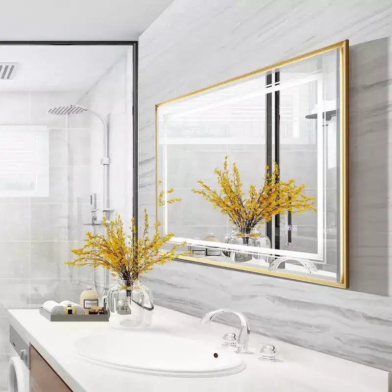 Specchio da parete per bagno a LED, alluminio color argento, 40x30