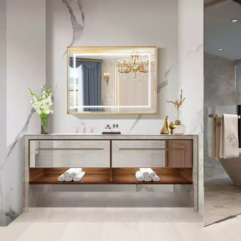 Specchio da parete per bagno a LED, alluminio color argento, 40x30
