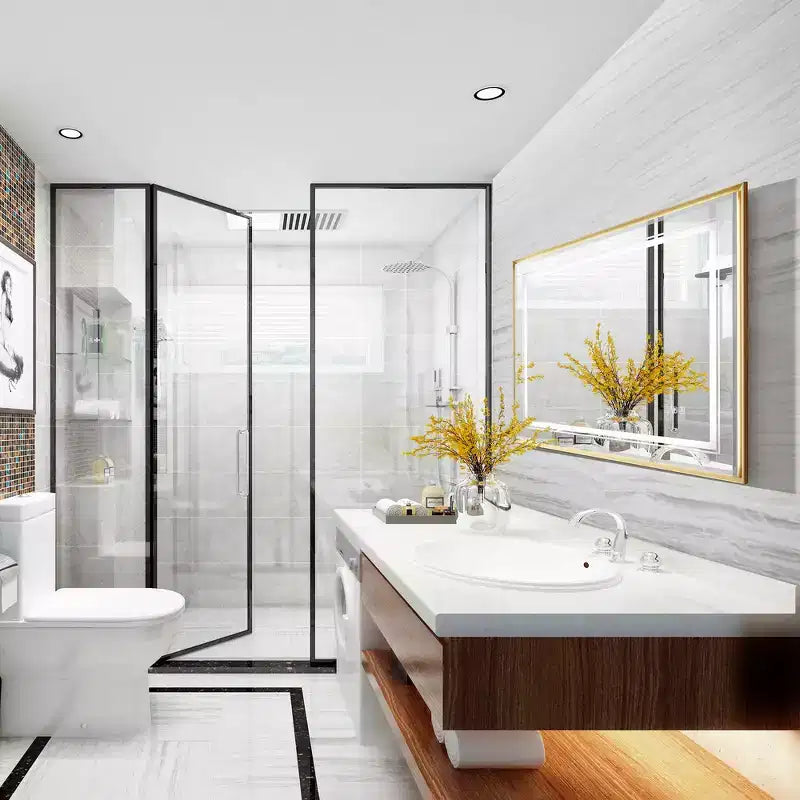 Specchio da parete per bagno a LED, alluminio color argento, 40x30