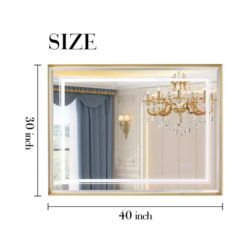 Specchio da parete per bagno a LED, alluminio color argento, 40x30