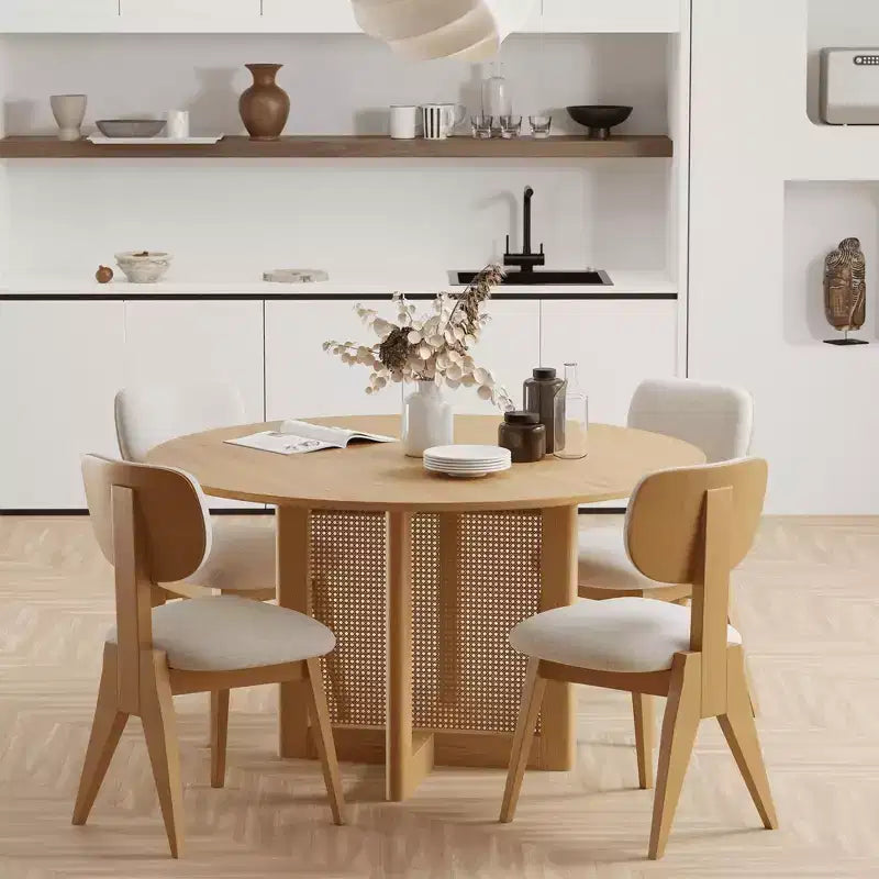 Sedie da pranzo set da 2 – naturali, schienale basso, imbottite, 2 posti
