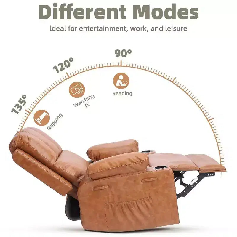 Poltrona Reclinabile Manuale Oversize con Girevole a 360° e Funzione Dondolo, Calore e Massaggio, Posto Singolo – Beige / Marrone / Caffè / Grigio / Kaki