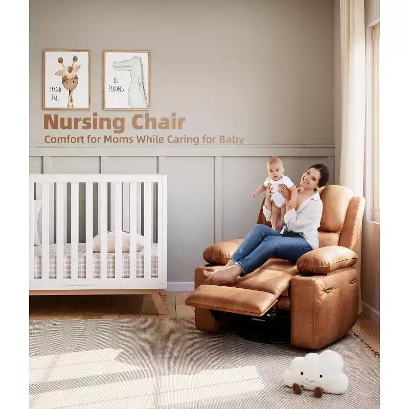Poltrona Reclinabile Manuale Oversize con Girevole a 360° e Funzione Dondolo, Calore e Massaggio, Posto Singolo – Beige / Marrone / Caffè / Grigio / Kaki