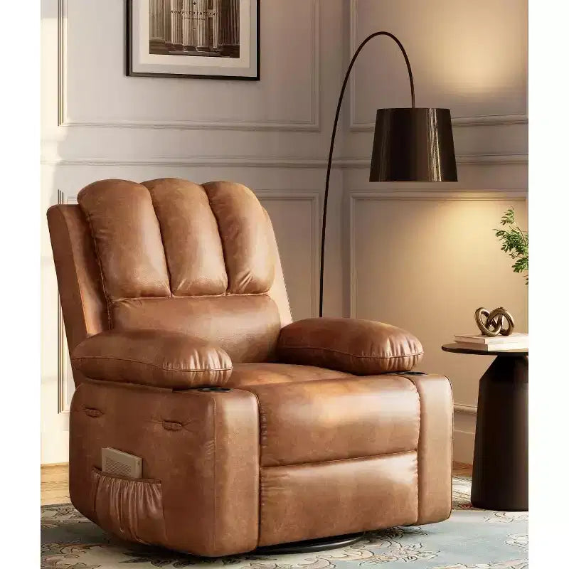 Poltrona Reclinabile Manuale Oversize con Girevole a 360° e Funzione Dondolo, Calore e Massaggio, Posto Singolo – Beige / Marrone / Caffè / Grigio / Kaki
