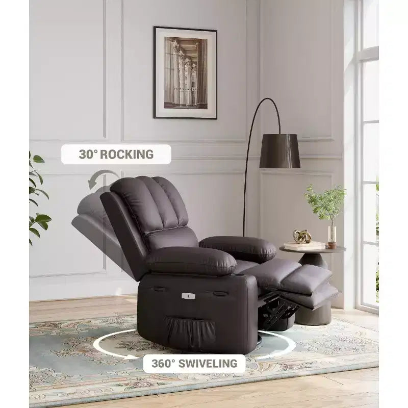 Poltrona Reclinabile Manuale Oversize con Girevole a 360° e Funzione Dondolo, Calore e Massaggio, Posto Singolo – Beige / Marrone / Caffè / Grigio / Kaki