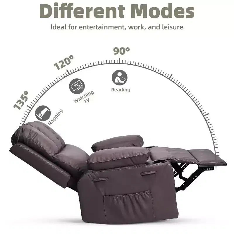 Poltrona Reclinabile Manuale Oversize con Girevole a 360° e Funzione Dondolo, Calore e Massaggio, Posto Singolo – Beige / Marrone / Caffè / Grigio / Kaki