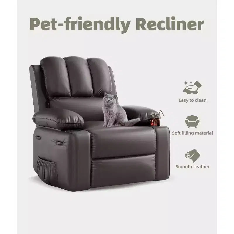 Poltrona Reclinabile Manuale Oversize con Girevole a 360° e Funzione Dondolo, Calore e Massaggio, Posto Singolo – Beige / Marrone / Caffè / Grigio / Kaki