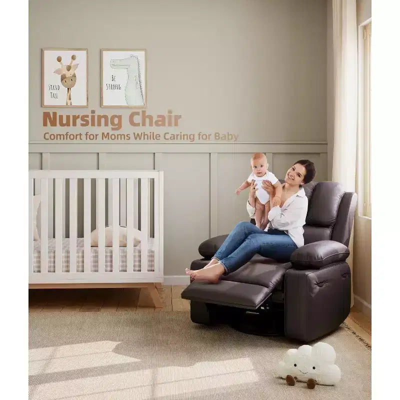 Poltrona Reclinabile Manuale Oversize con Girevole a 360° e Funzione Dondolo, Calore e Massaggio, Posto Singolo – Beige / Marrone / Caffè / Grigio / Kaki