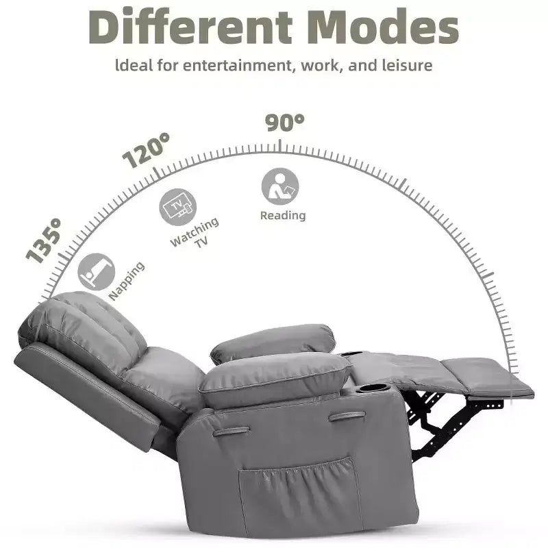 Poltrona Reclinabile Manuale Oversize con Girevole a 360° e Funzione Dondolo, Calore e Massaggio, Posto Singolo – Beige / Marrone / Caffè / Grigio / Kaki