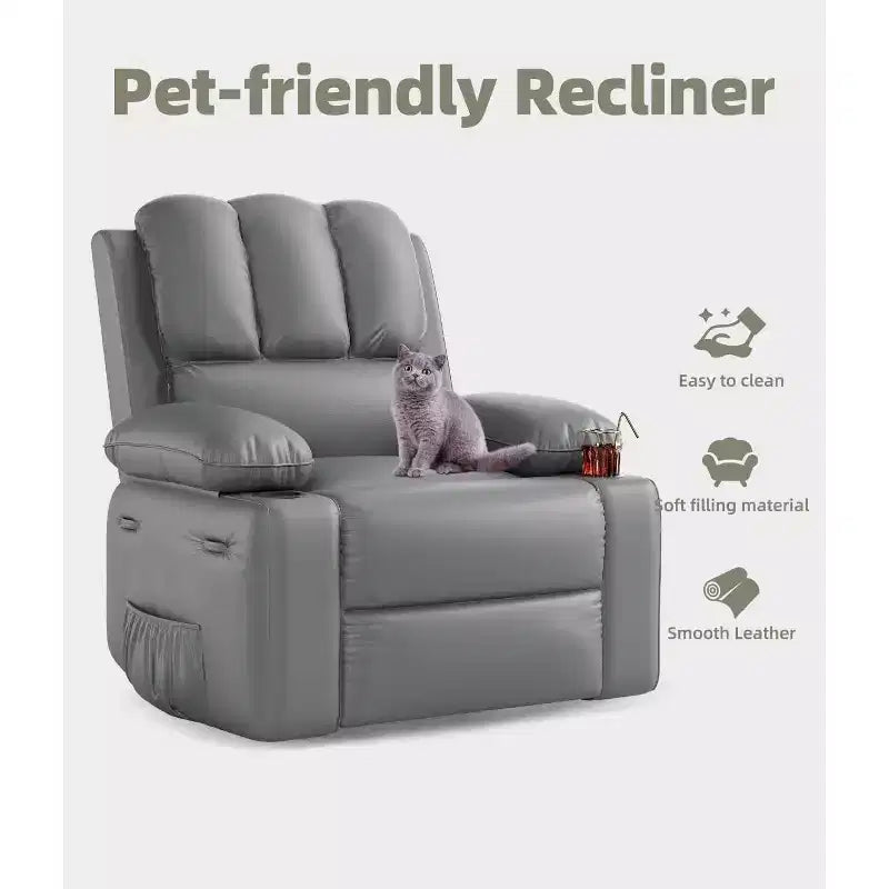 Poltrona Reclinabile Manuale Oversize con Girevole a 360° e Funzione Dondolo, Calore e Massaggio, Posto Singolo – Beige / Marrone / Caffè / Grigio / Kaki