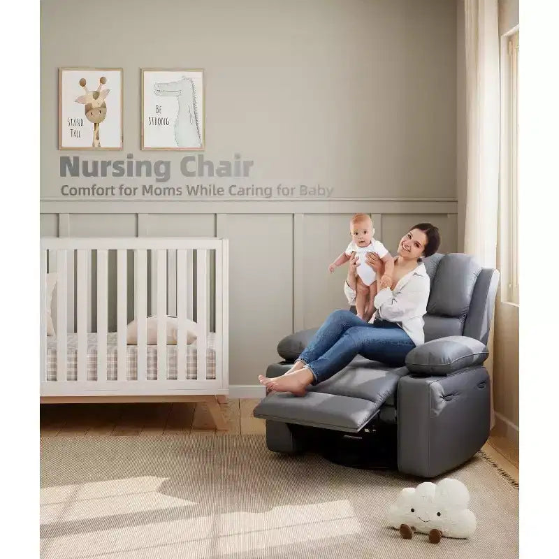 Poltrona Reclinabile Manuale Oversize con Girevole a 360° e Funzione Dondolo, Calore e Massaggio, Posto Singolo – Beige / Marrone / Caffè / Grigio / Kaki