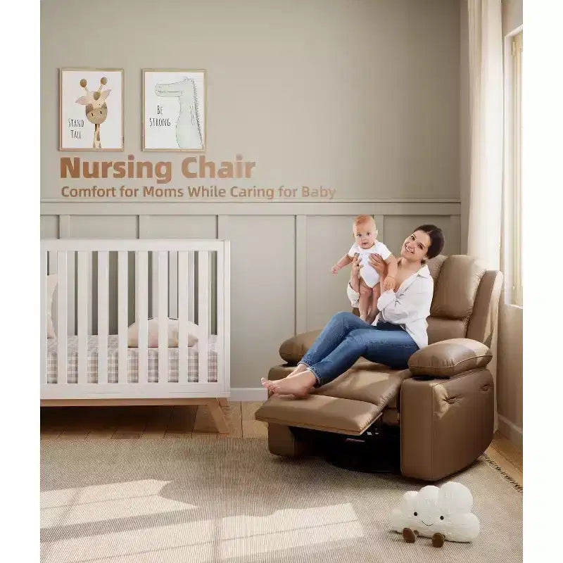 Poltrona Reclinabile Manuale Oversize con Girevole a 360° e Funzione Dondolo, Calore e Massaggio, Posto Singolo – Beige / Marrone / Caffè / Grigio / Kaki