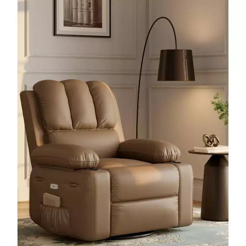 Poltrona Reclinabile Manuale Oversize con Girevole a 360° e Funzione Dondolo, Calore e Massaggio, Posto Singolo – Beige / Marrone / Caffè / Grigio / Kaki