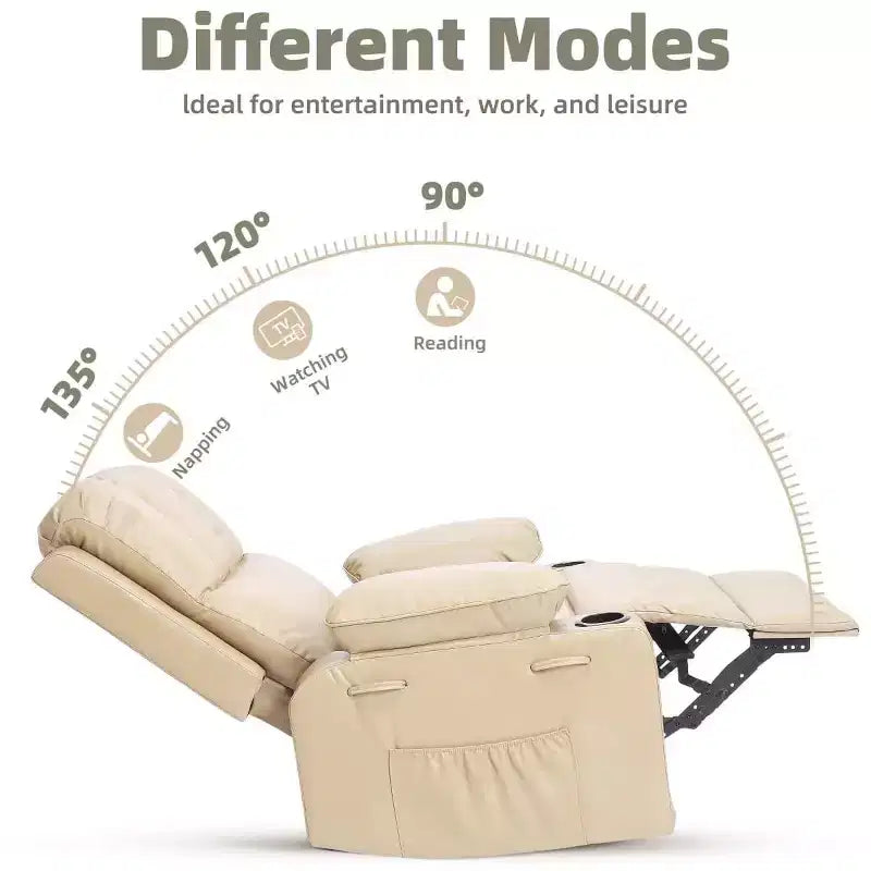 Poltrona Reclinabile Manuale Oversize con Girevole a 360° e Funzione Dondolo, Calore e Massaggio, Posto Singolo – Beige / Marrone / Caffè / Grigio / Kaki