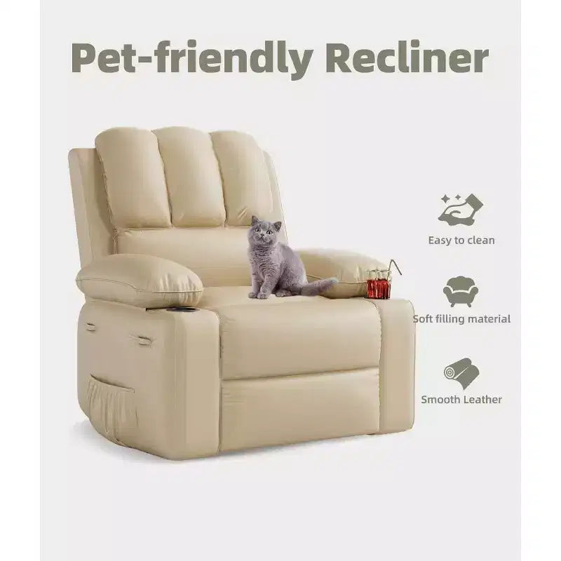 Poltrona Reclinabile Manuale Oversize con Girevole a 360° e Funzione Dondolo, Calore e Massaggio, Posto Singolo – Beige / Marrone / Caffè / Grigio / Kaki