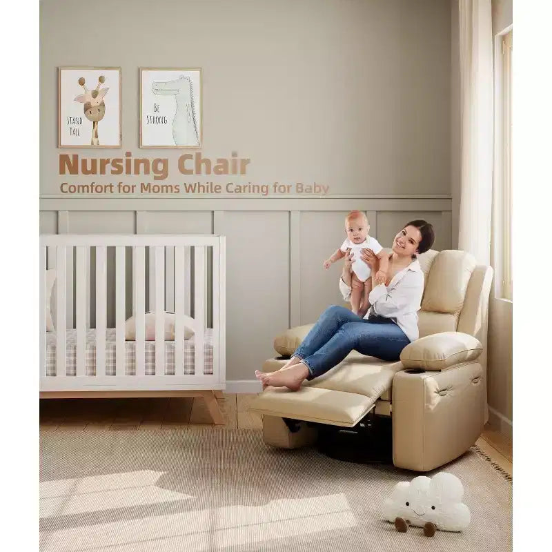 Poltrona Reclinabile Manuale Oversize con Girevole a 360° e Funzione Dondolo, Calore e Massaggio, Posto Singolo – Beige / Marrone / Caffè / Grigio / Kaki