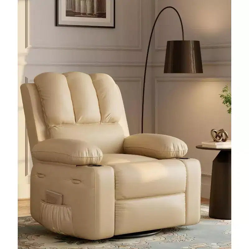Poltrona Reclinabile Manuale Oversize con Girevole a 360° e Funzione Dondolo, Calore e Massaggio, Posto Singolo – Beige / Marrone / Caffè / Grigio / Kaki