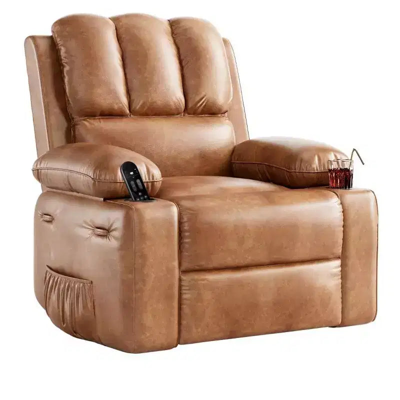 Poltrona Reclinabile Manuale Oversize con Girevole a 360° e Funzione Dondolo, Calore e Massaggio, Posto Singolo – Beige / Marrone / Caffè / Grigio / Kaki