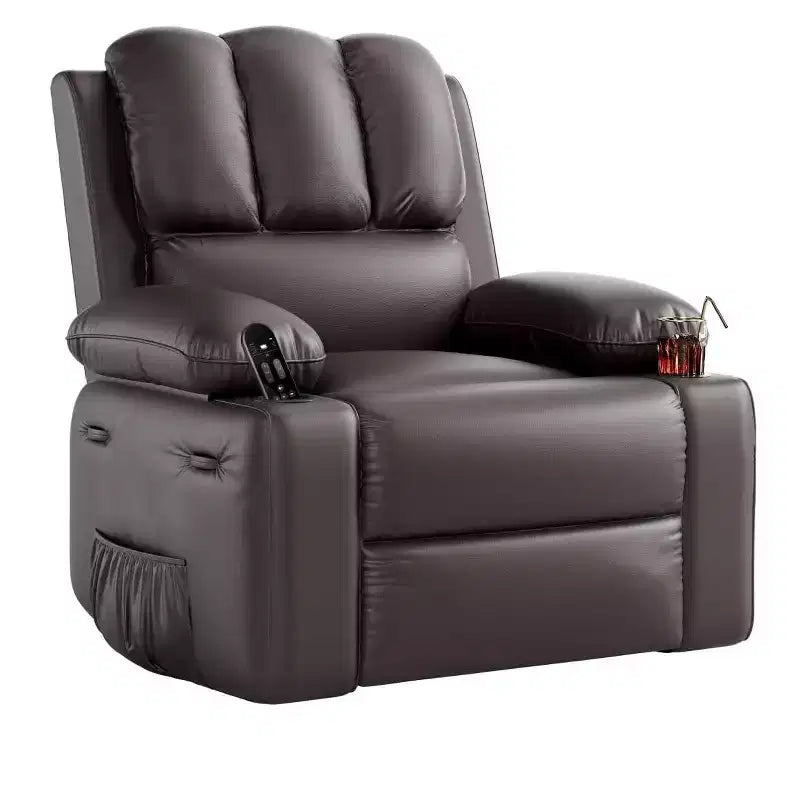 Poltrona Reclinabile Manuale Oversize con Girevole a 360° e Funzione Dondolo, Calore e Massaggio, Posto Singolo – Beige / Marrone / Caffè / Grigio / Kaki