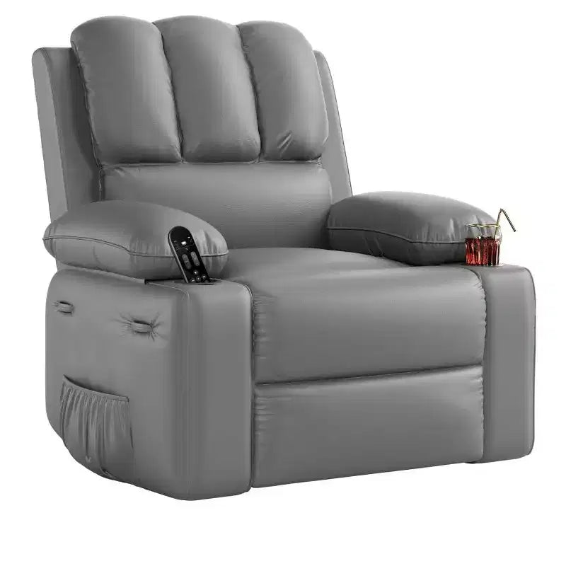 Poltrona Reclinabile Manuale Oversize con Girevole a 360° e Funzione Dondolo, Calore e Massaggio, Posto Singolo – Beige / Marrone / Caffè / Grigio / Kaki