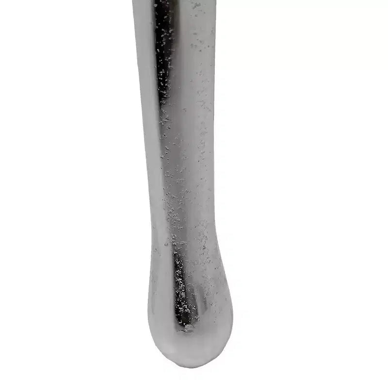 Tavolino scultoreo rotondo argento con piano in vetro nero – 1 Persona