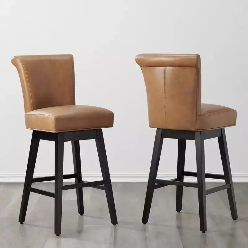 Sgabello da bar girevole ad altezza bancone – Schienale curvo, seduta imbottita, senza braccioli, girevole, seduta singola | Nero / Blu / Cognac / Grigio / Bianco