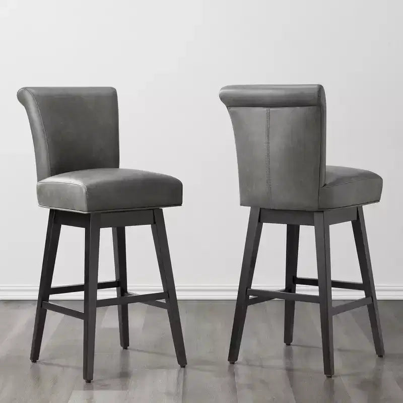 Sgabello da bar girevole ad altezza bancone – Schienale curvo, seduta imbottita, senza braccioli, girevole, seduta singola | Nero / Blu / Cognac / Grigio / Bianco