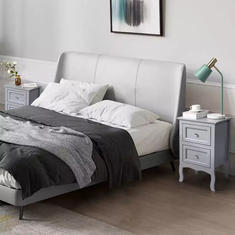Comodino singolo bianco in legno a 2 cassetti con mensola portaoggetti