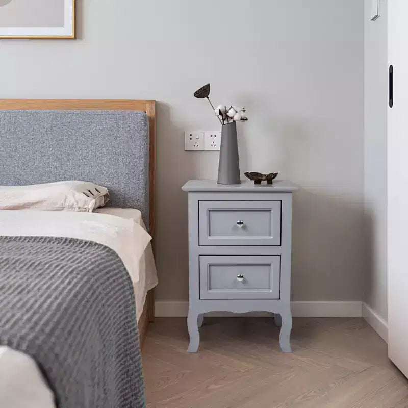 Comodino singolo bianco in legno a 2 cassetti con mensola portaoggetti