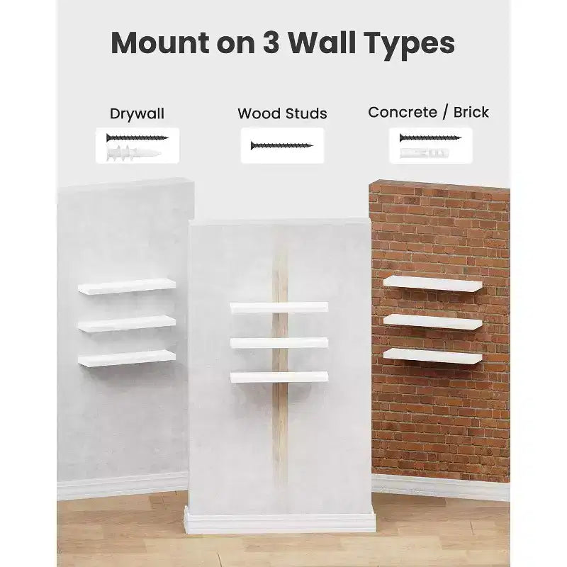 Mensole a muro galleggianti bianche, set da 3, in composito di legno