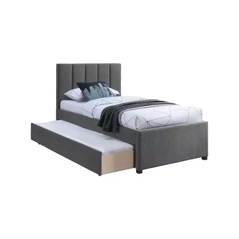 Letto estraibile doppio con struttura in lino beige/grigio/blu navy, rivestimento moderno, per 2 persone