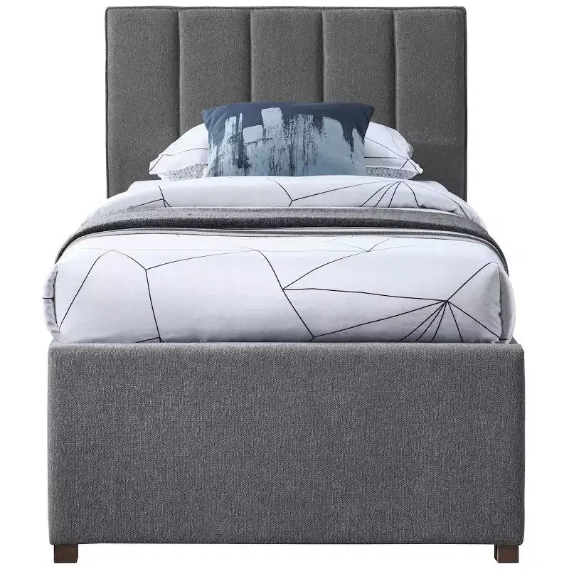 Letto estraibile doppio con struttura in lino beige/grigio/blu navy, rivestimento moderno, per 2 persone