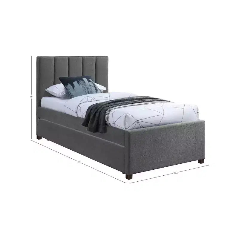 Letto estraibile doppio con struttura in lino beige/grigio/blu navy, rivestimento moderno, per 2 persone