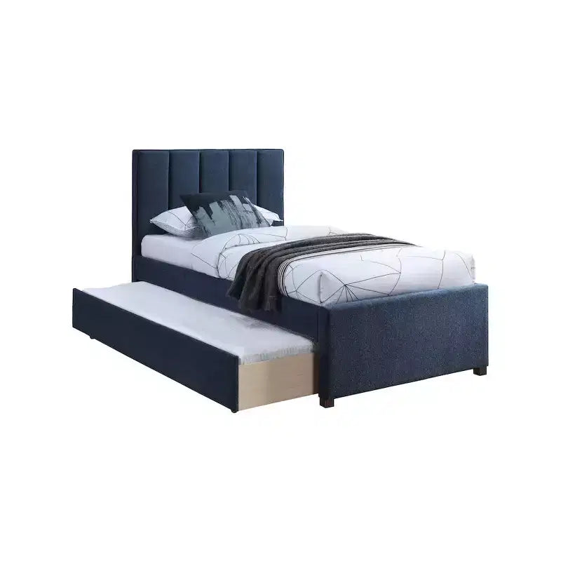 Letto estraibile doppio con struttura in lino beige/grigio/blu navy, rivestimento moderno, per 2 persone