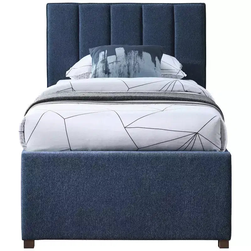 Letto estraibile doppio con struttura in lino beige/grigio/blu navy, rivestimento moderno, per 2 persone