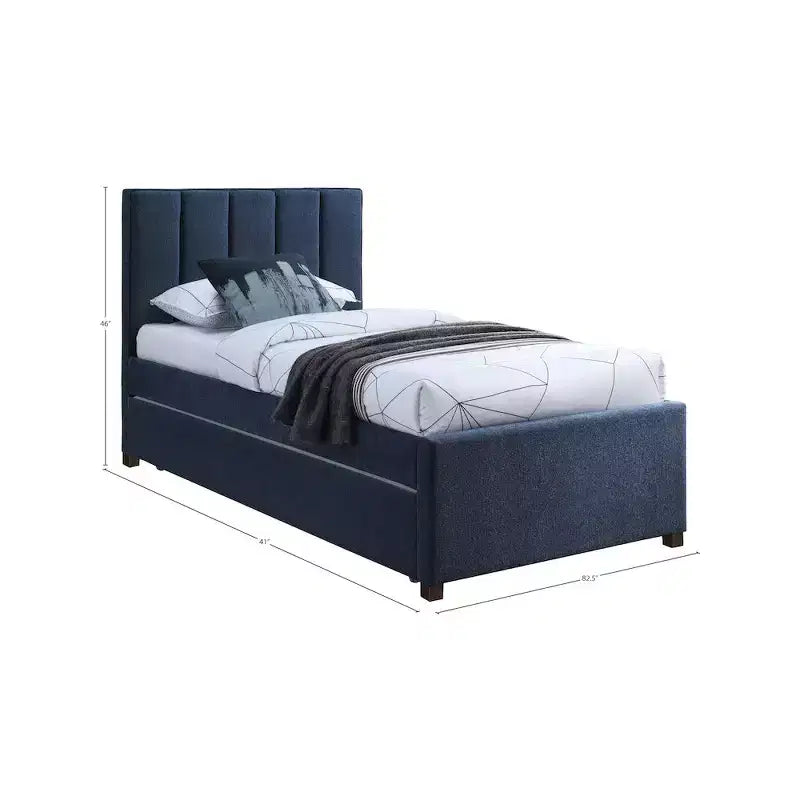 Letto estraibile doppio con struttura in lino beige/grigio/blu navy, rivestimento moderno, per 2 persone