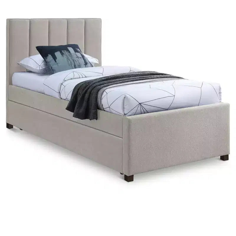 Meridian Furniture,Harper Linen Textured Fabric Twin Trundle Bed