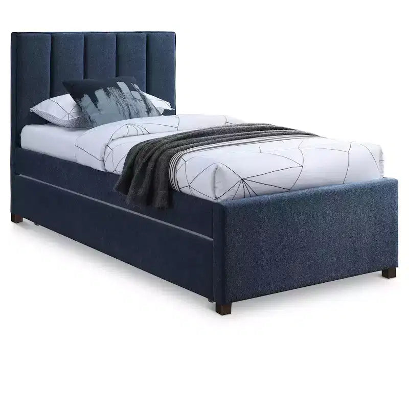 Letto estraibile doppio con struttura in lino beige/grigio/blu navy, rivestimento moderno, per 2 persone