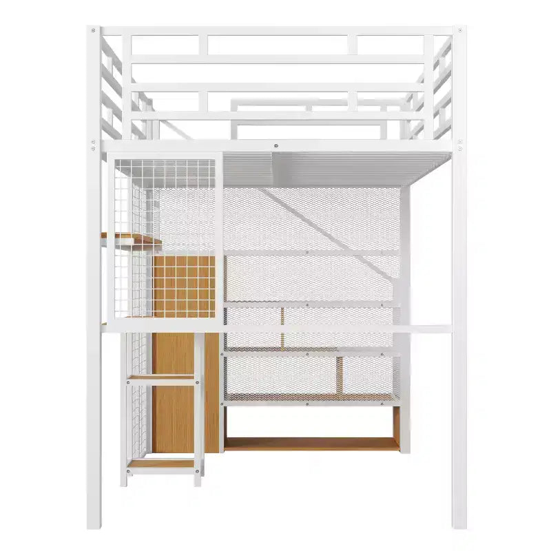 Letto a soppalco full size con scrivania, armadio e scaletta contenitore — Bianco/Nero — 1 persona