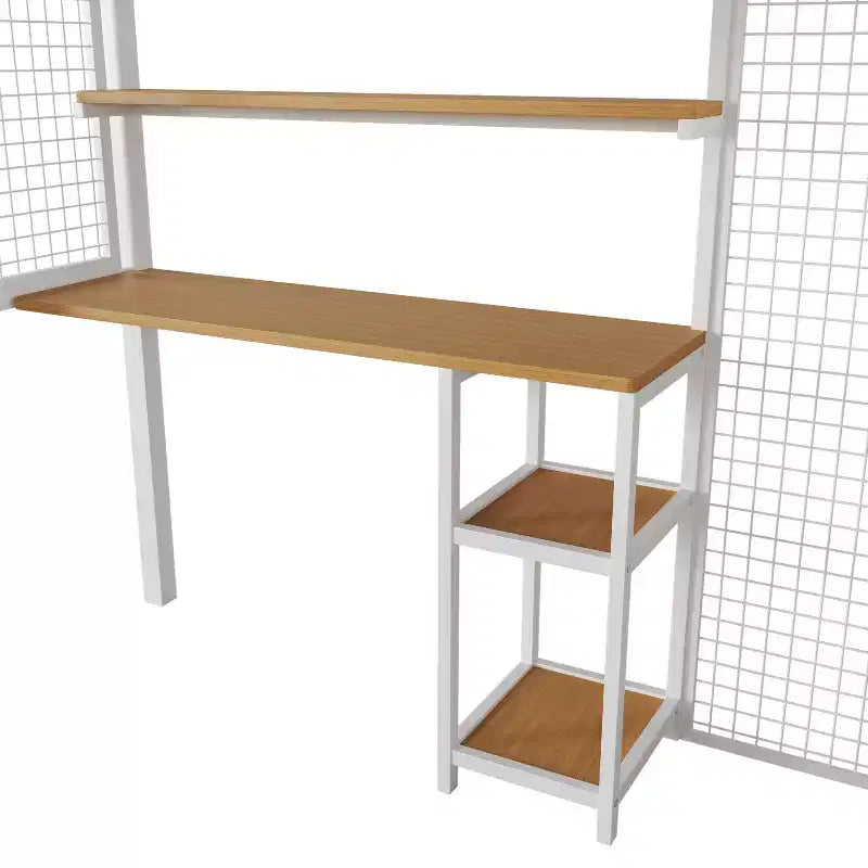 Letto a soppalco full size con scrivania, armadio e scaletta contenitore — Bianco/Nero — 1 persona