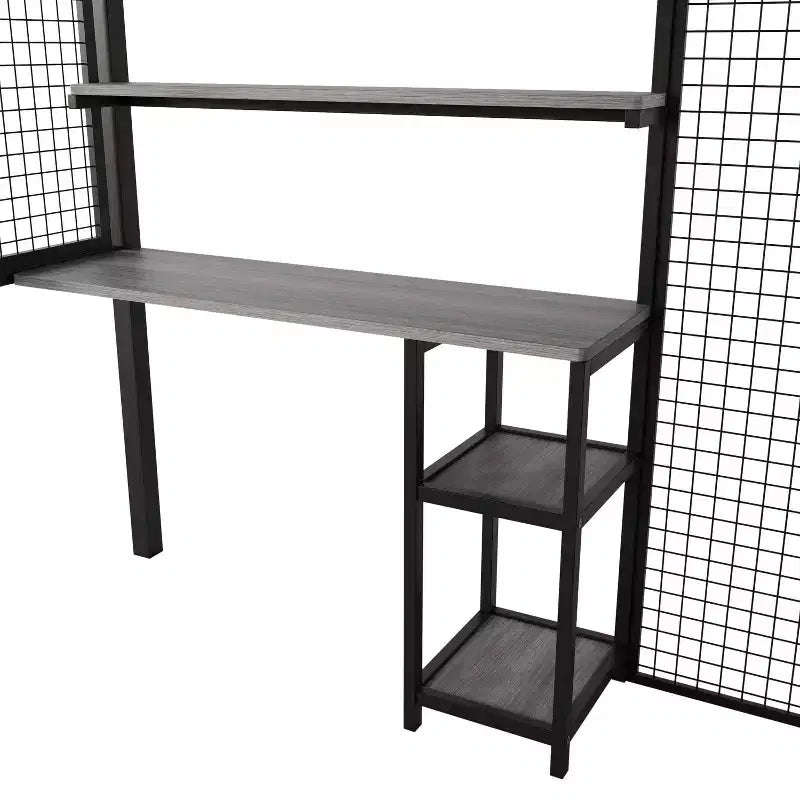 Letto a soppalco full size con scrivania, armadio e scaletta contenitore — Bianco/Nero — 1 persona
