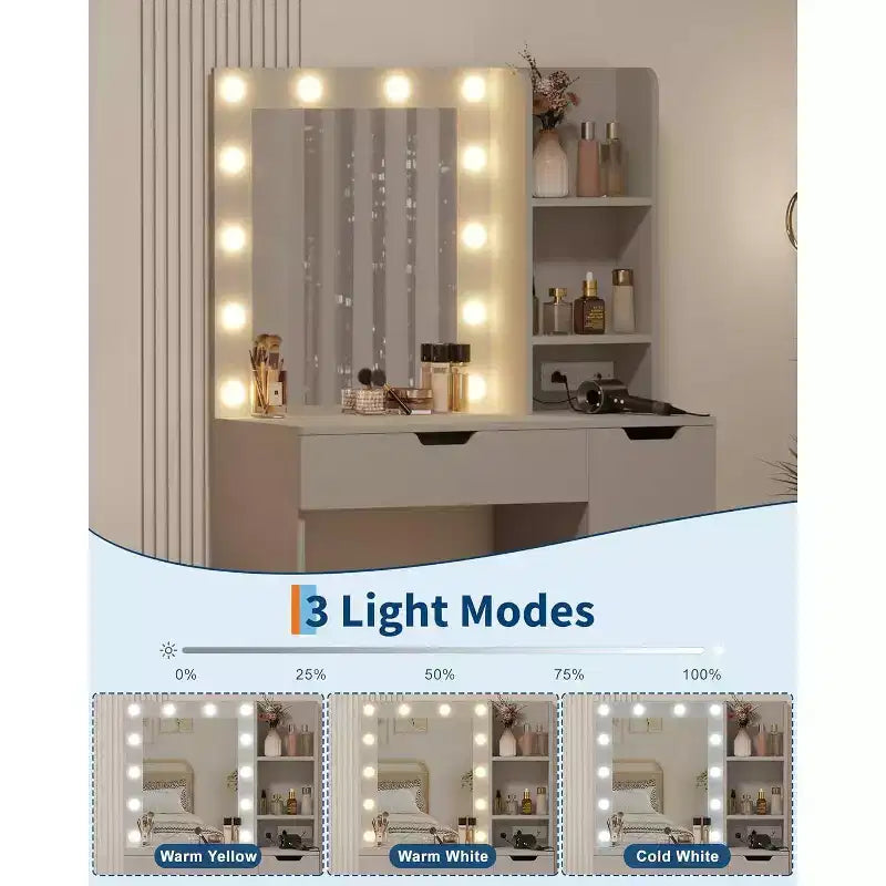Toeletta alta 140 cm con specchio illuminato — Nero / Grigio / Rosa / Bianco, Posto singolo