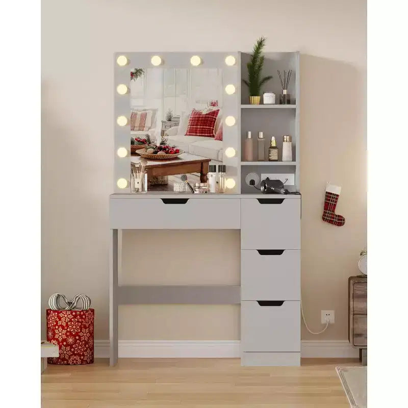 Toeletta alta 140 cm con specchio illuminato — Nero / Grigio / Rosa / Bianco, Posto singolo