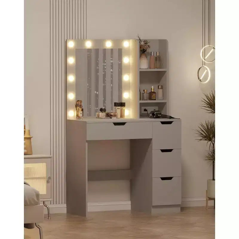 Toeletta alta 140 cm con specchio illuminato — Nero / Grigio / Rosa / Bianco, Posto singolo