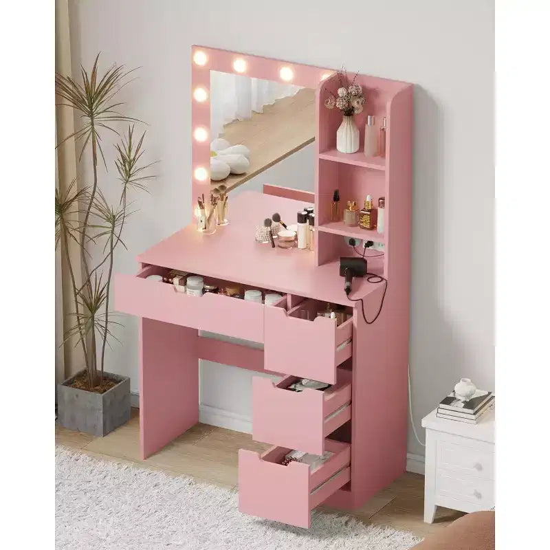 Toeletta alta 140 cm con specchio illuminato — Nero / Grigio / Rosa / Bianco, Posto singolo