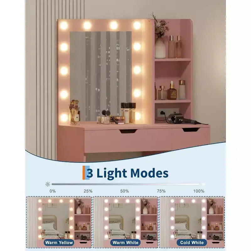Toeletta alta 140 cm con specchio illuminato — Nero / Grigio / Rosa / Bianco, Posto singolo