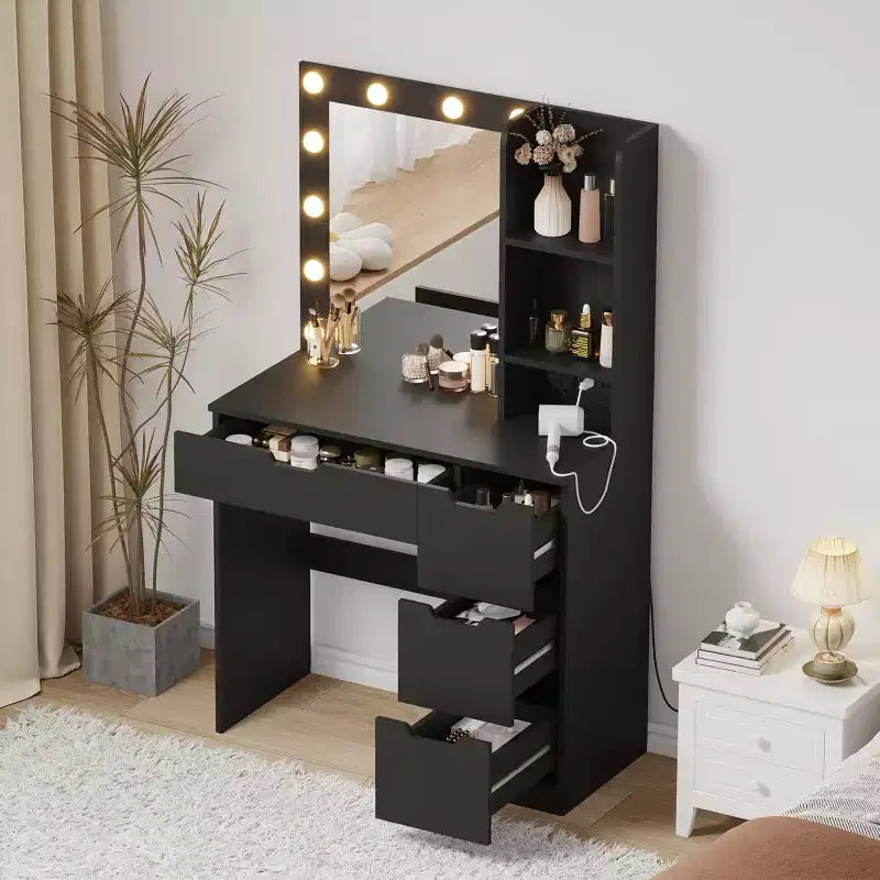 Toeletta alta 140 cm con specchio illuminato — Nero / Grigio / Rosa / Bianco, Posto singolo