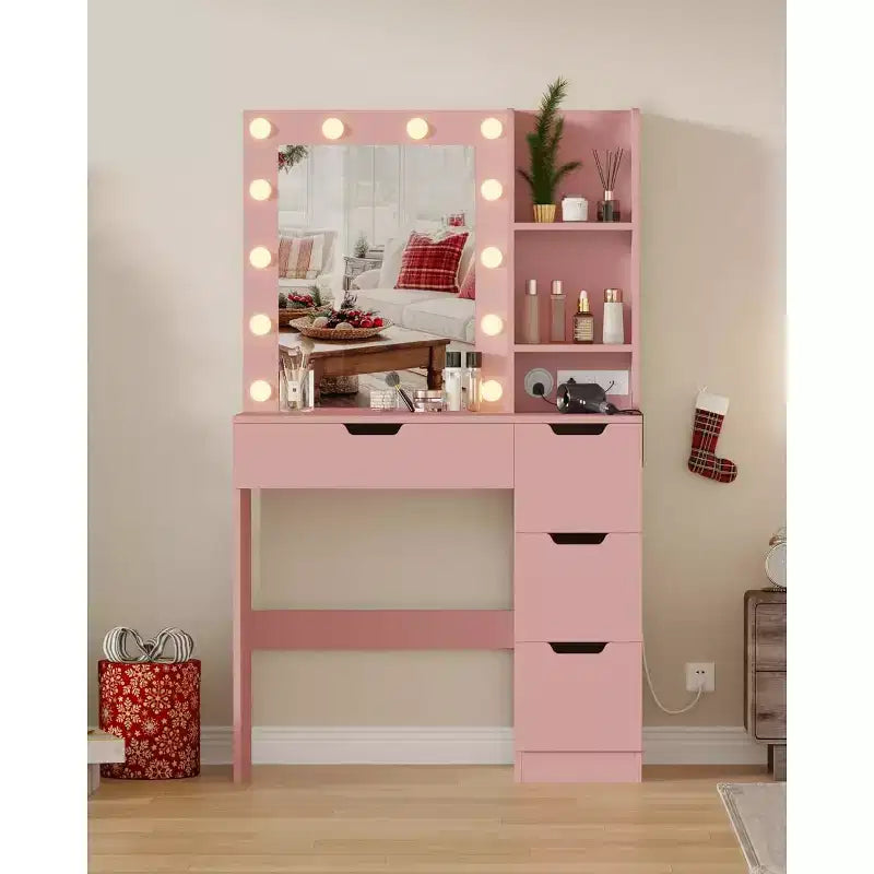Toeletta alta 140 cm con specchio illuminato — Nero / Grigio / Rosa / Bianco, Posto singolo