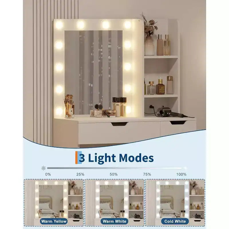 Toeletta alta 140 cm con specchio illuminato — Nero / Grigio / Rosa / Bianco, Posto singolo