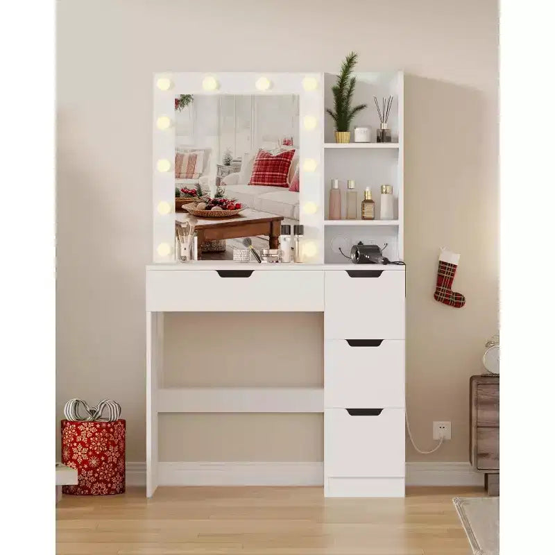 Toeletta alta 140 cm con specchio illuminato — Nero / Grigio / Rosa / Bianco, Posto singolo